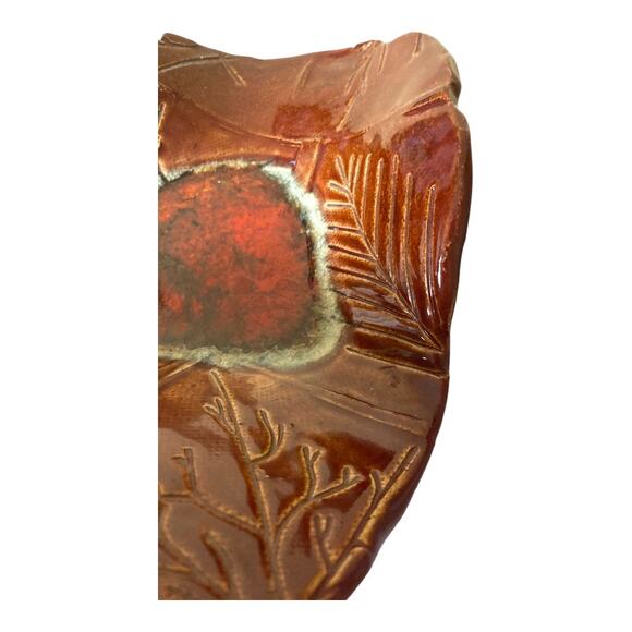 Handmade Original Clay Trinket Bowl Imprinted & Free Form Shape 6"Tx7"W - Picture 4 of 10